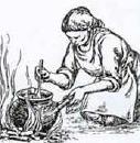 woman cooking over open fire